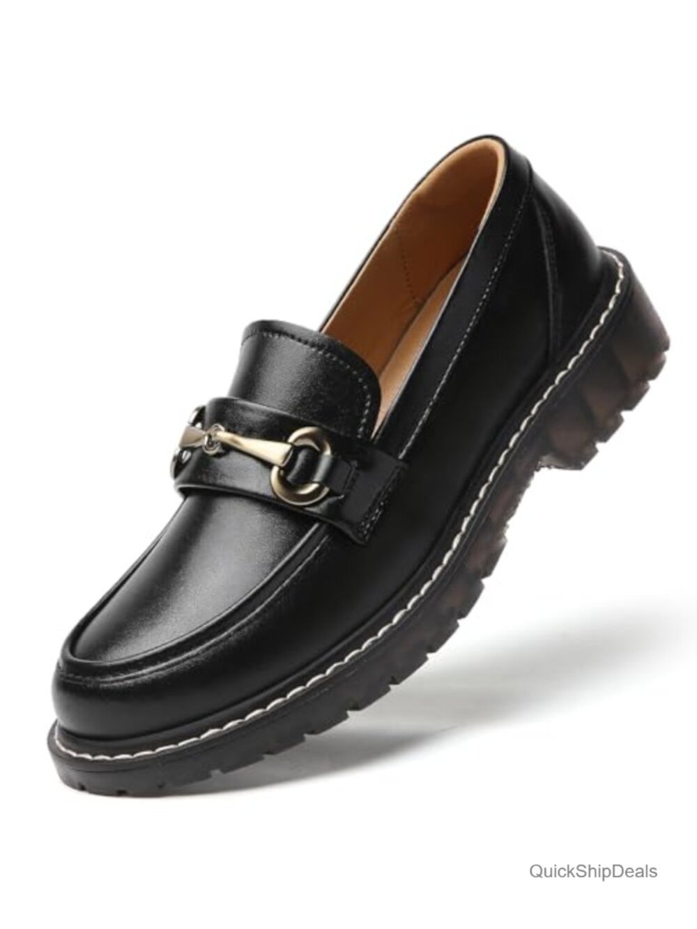 Faux Leather Penny Loafers Womens Chunky Lug Sole Work Dress Shoes